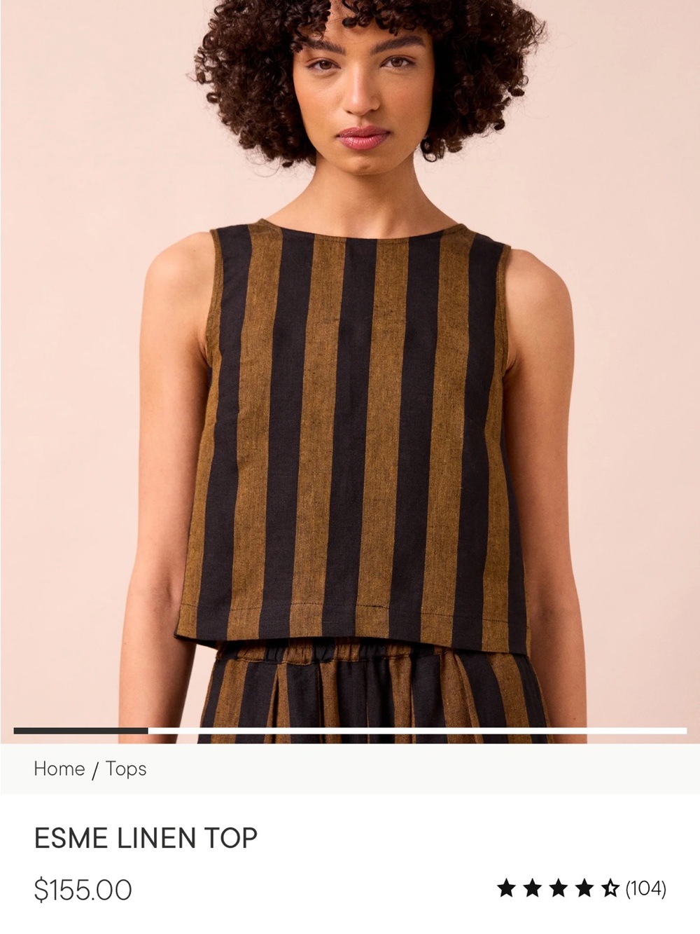 Esme Striped Linen Crop Top - Black & Brown